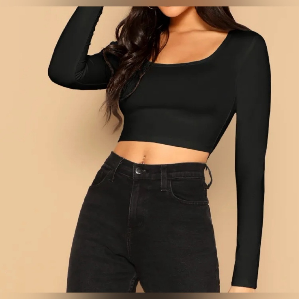 Shein Black Basic Solid Long sleeve top